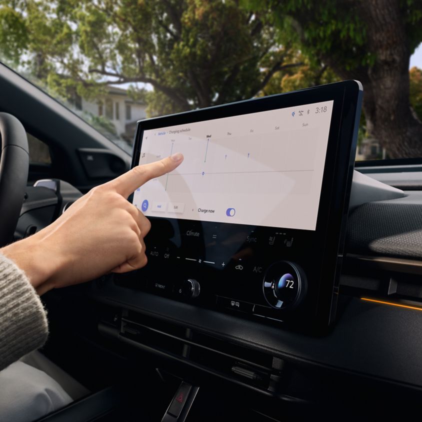 The large, responsive 14-inch infotainment screen in the 2026 Toyota BZ.