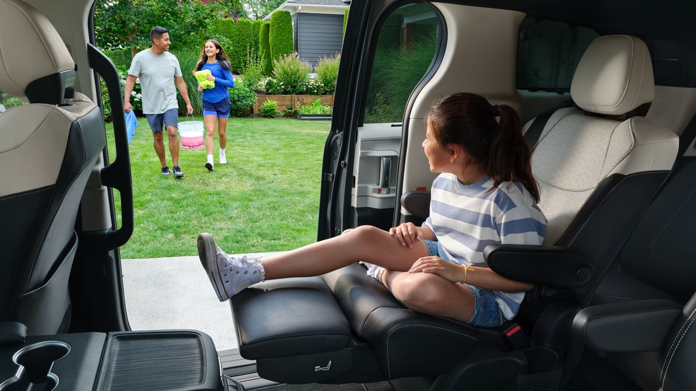 Representative Toyota Sienna Platinum second-row area with the side door open