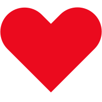 A red heart icon outlined in black.