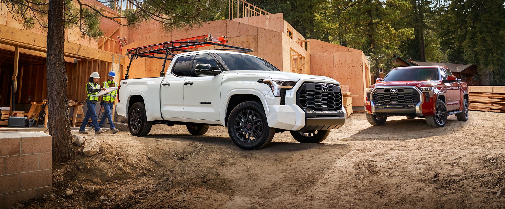 2024 Commercial work Toyota Tundra pickup trucks parked at contruction site