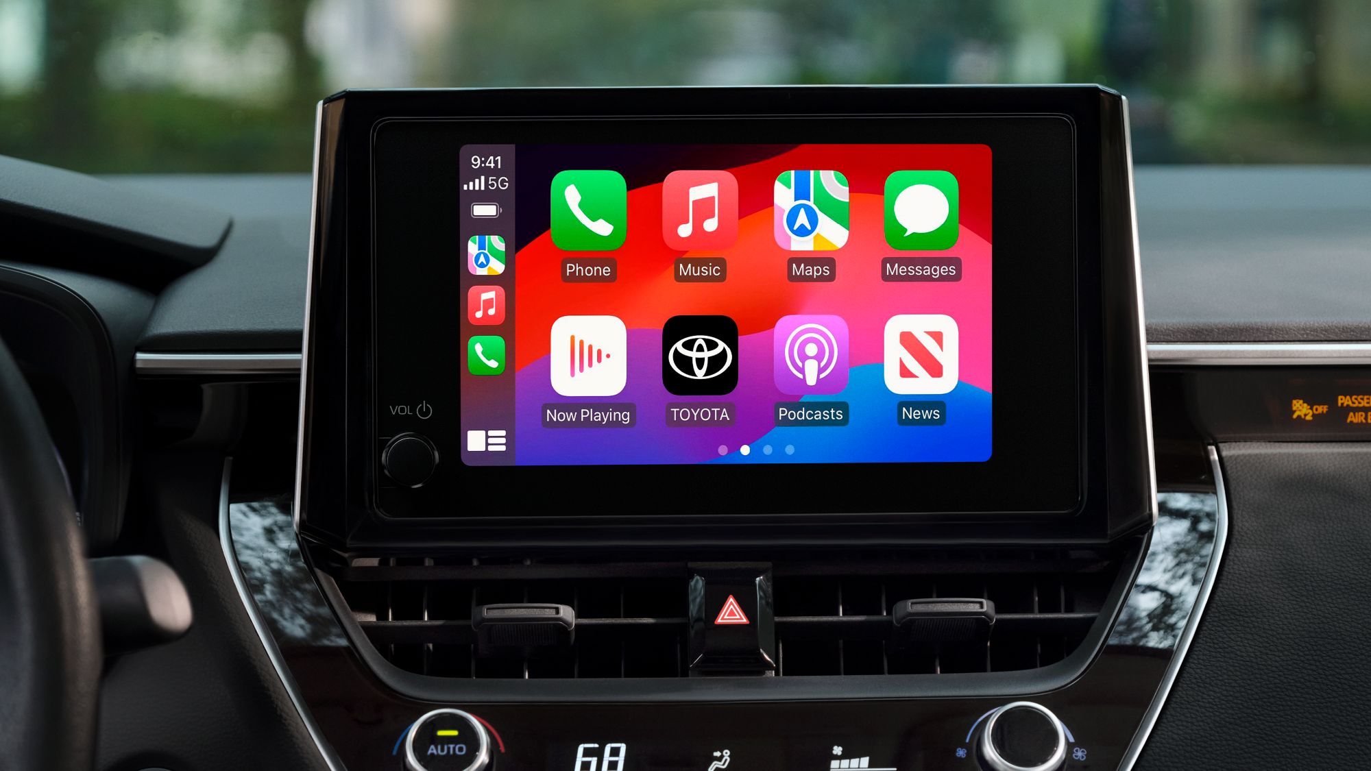 Hybrid SE AWD interior shown in Black premium fabric trim with wireless Apple CarPlay® * compatibility. *
