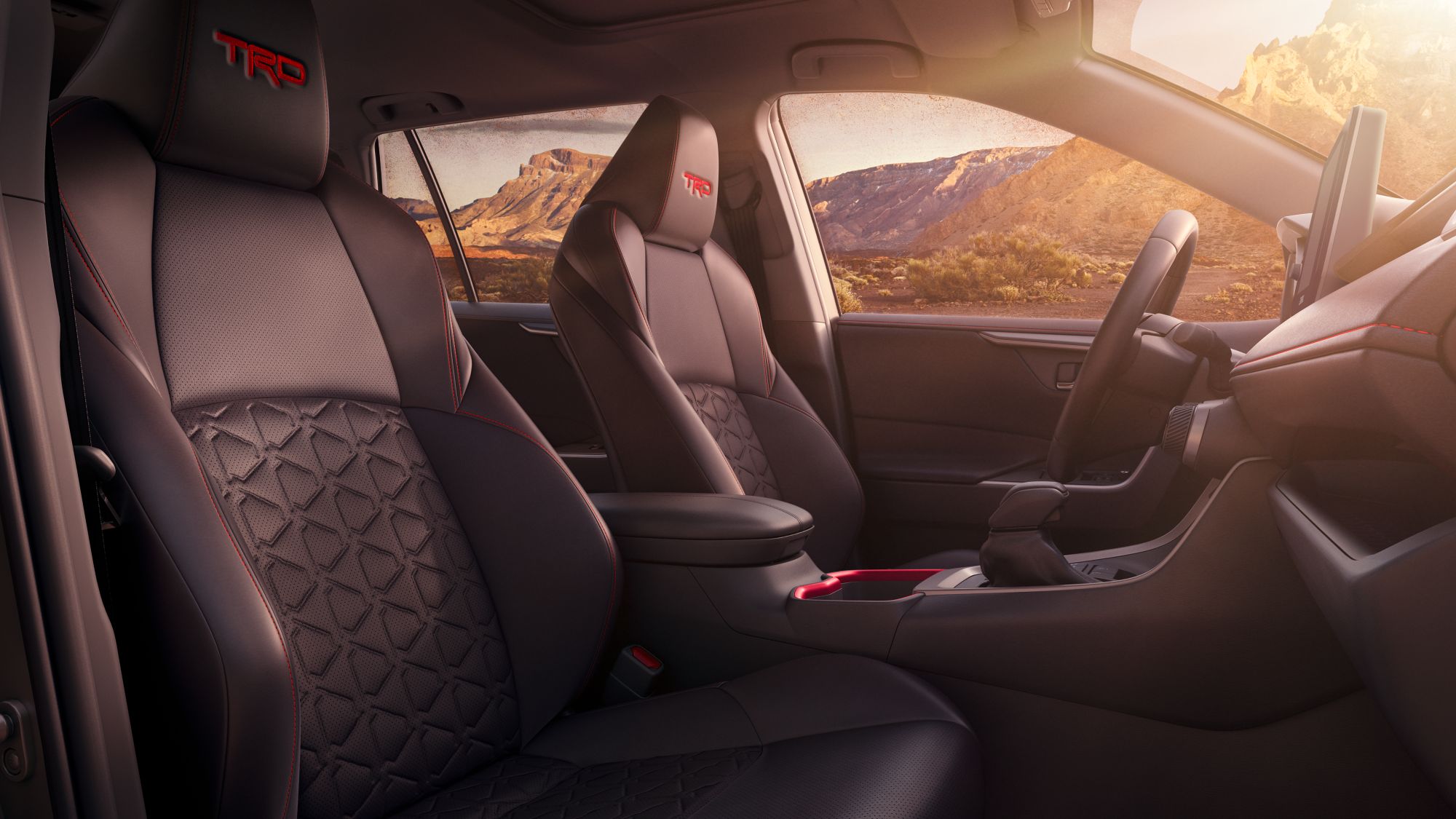 Toyota TRD off-Road interior shown in Black SofTex in the 2024 RAV4