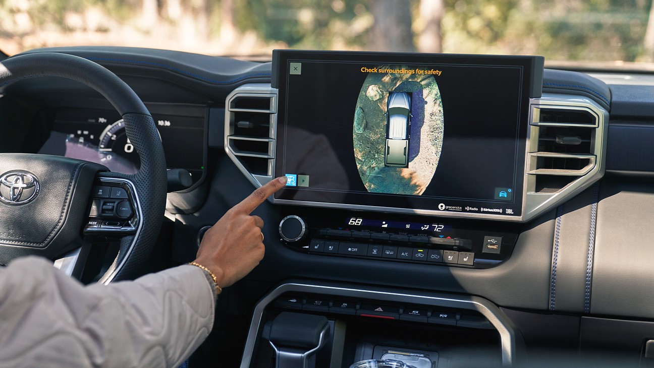 the infotainment display showing around a truck
