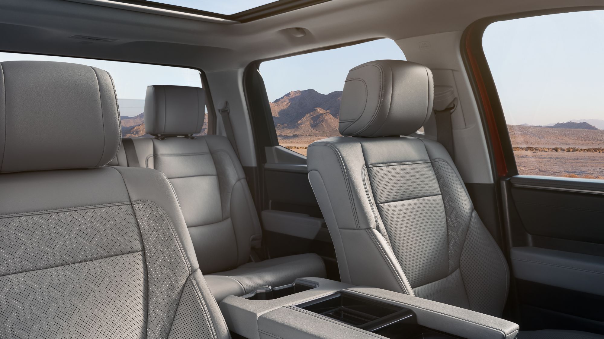 Limited CrewMax interior shown in Boulder with available panoramic roof. 