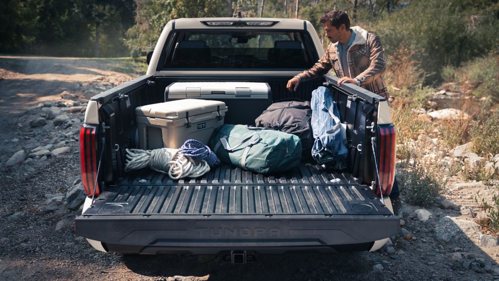 Toyota Tundra flatbed full of cargo