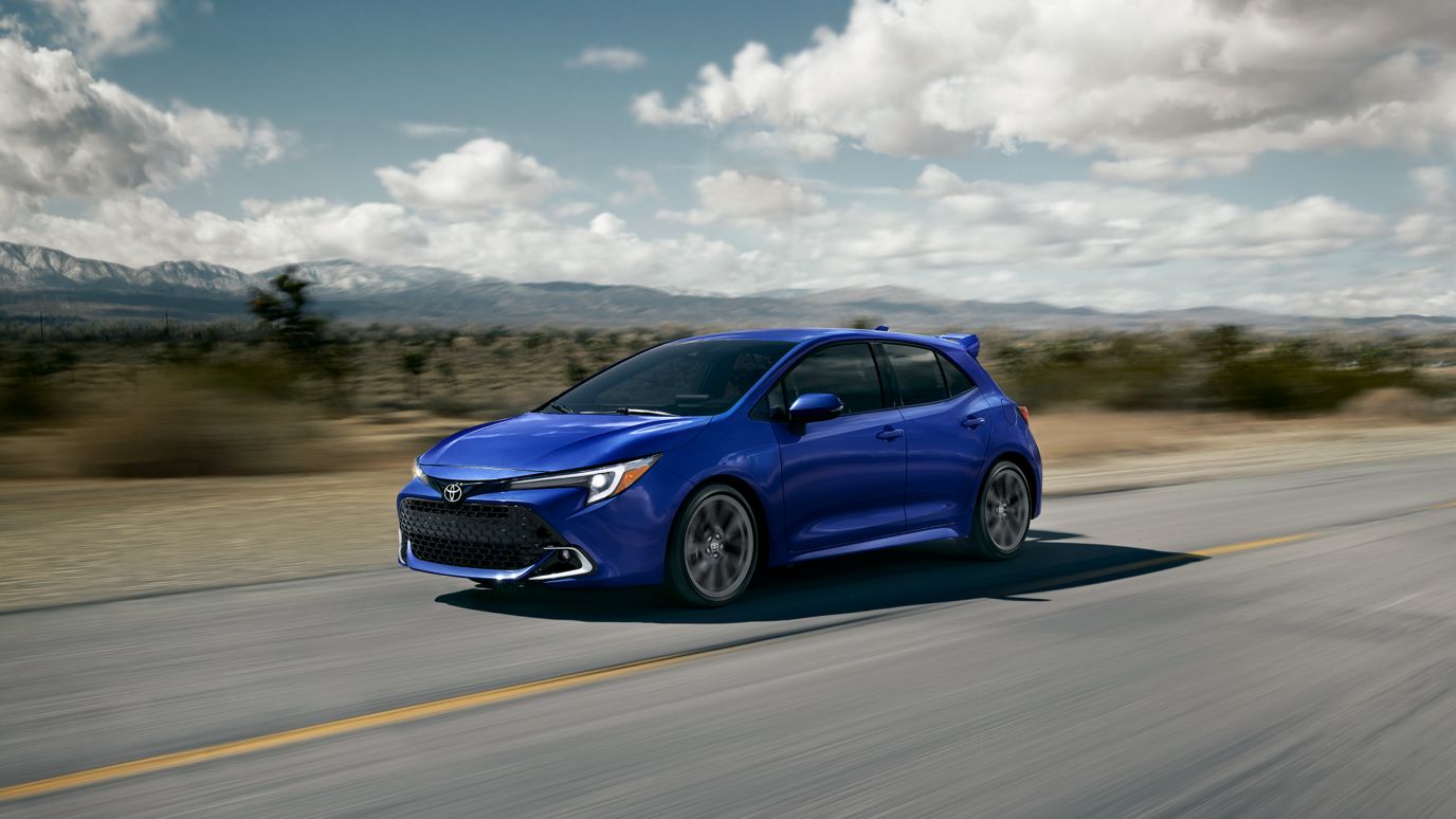 2026 Toyota Corolla Hatchback exterior front three-quarter view at Claremont Toyota in Claremont