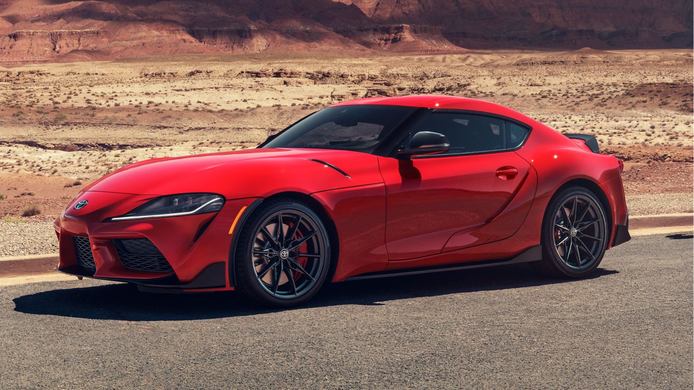 Toyota GR Supra on a desert highway